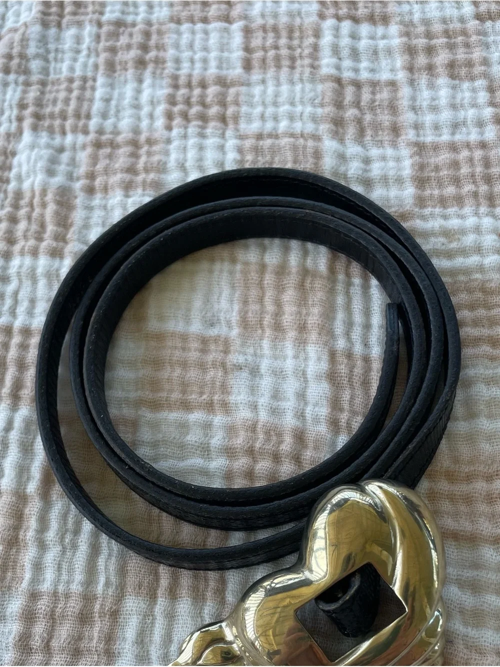 Vintage Jeff Deegan Designs Sculptural Heart Belt Buckle & Black Leather Strap